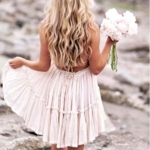 Boho Backless V Halter Swiss Dot Mini Dress Cream